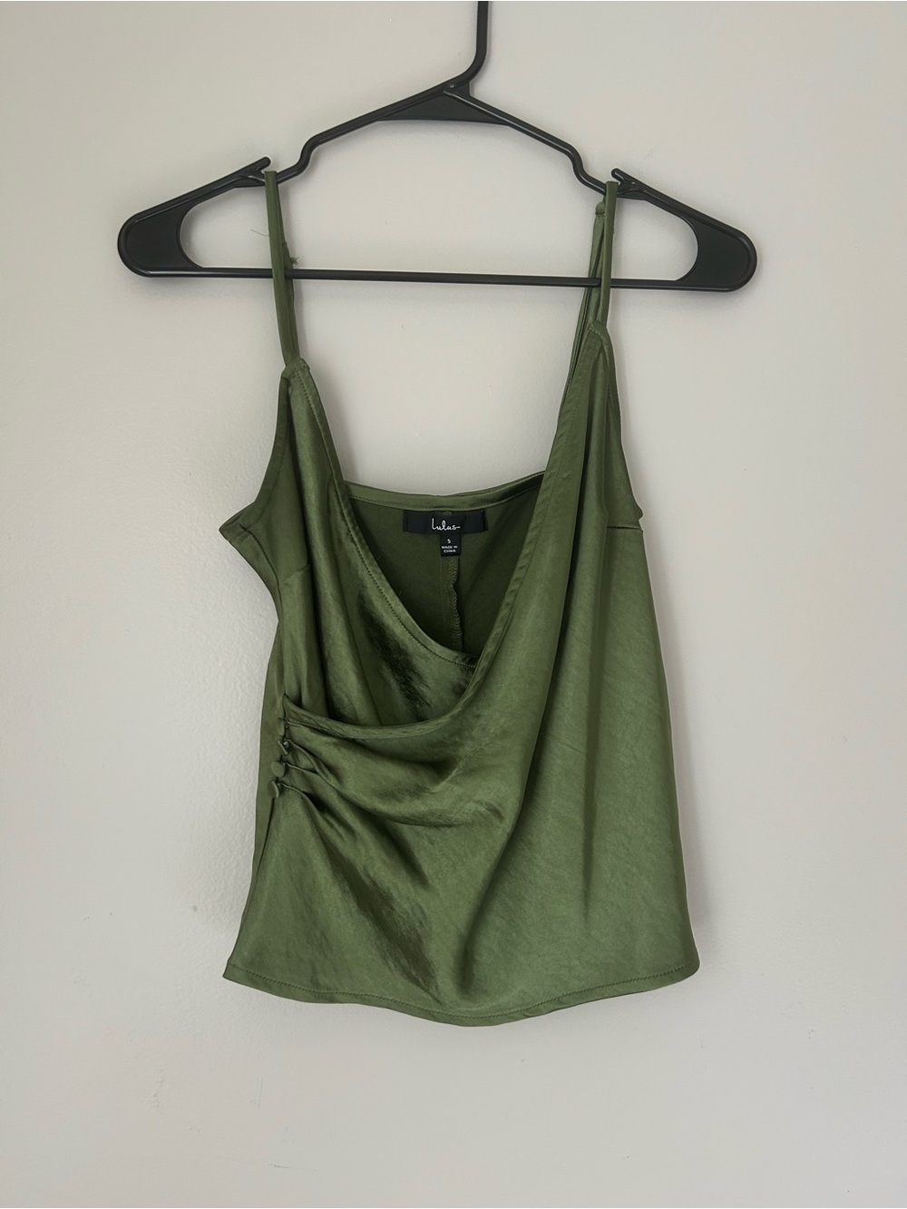 Lulu's Olive Satin Draped Cami with Side Ruching
